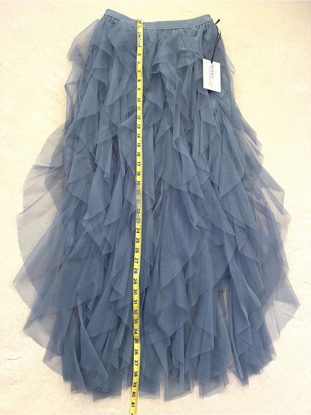 SoHo Apparel Formal Feminine Elegant Blue Tulle Tiered Ruffle Maxi Skirt Size M - Picture 7 of 9